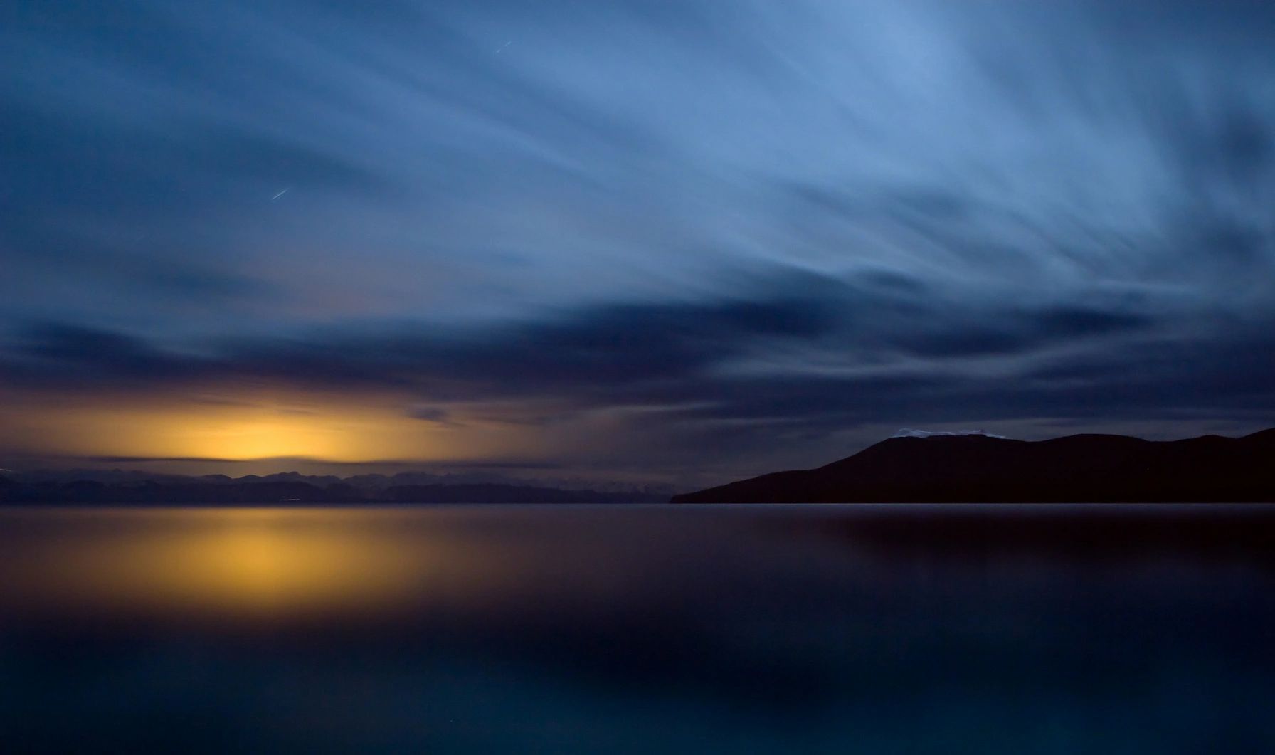 Twilight sunset over calm water